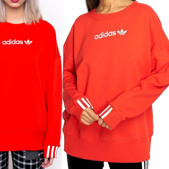 Adidas Originals❤Coeeze❤Red Fleece Sweatshirt Top| X3 Stripes Cuff - Picture 5 of 10